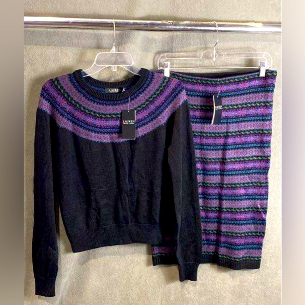 NWT Vintage Look Ralph Lauren Black/Purple Sweater Set